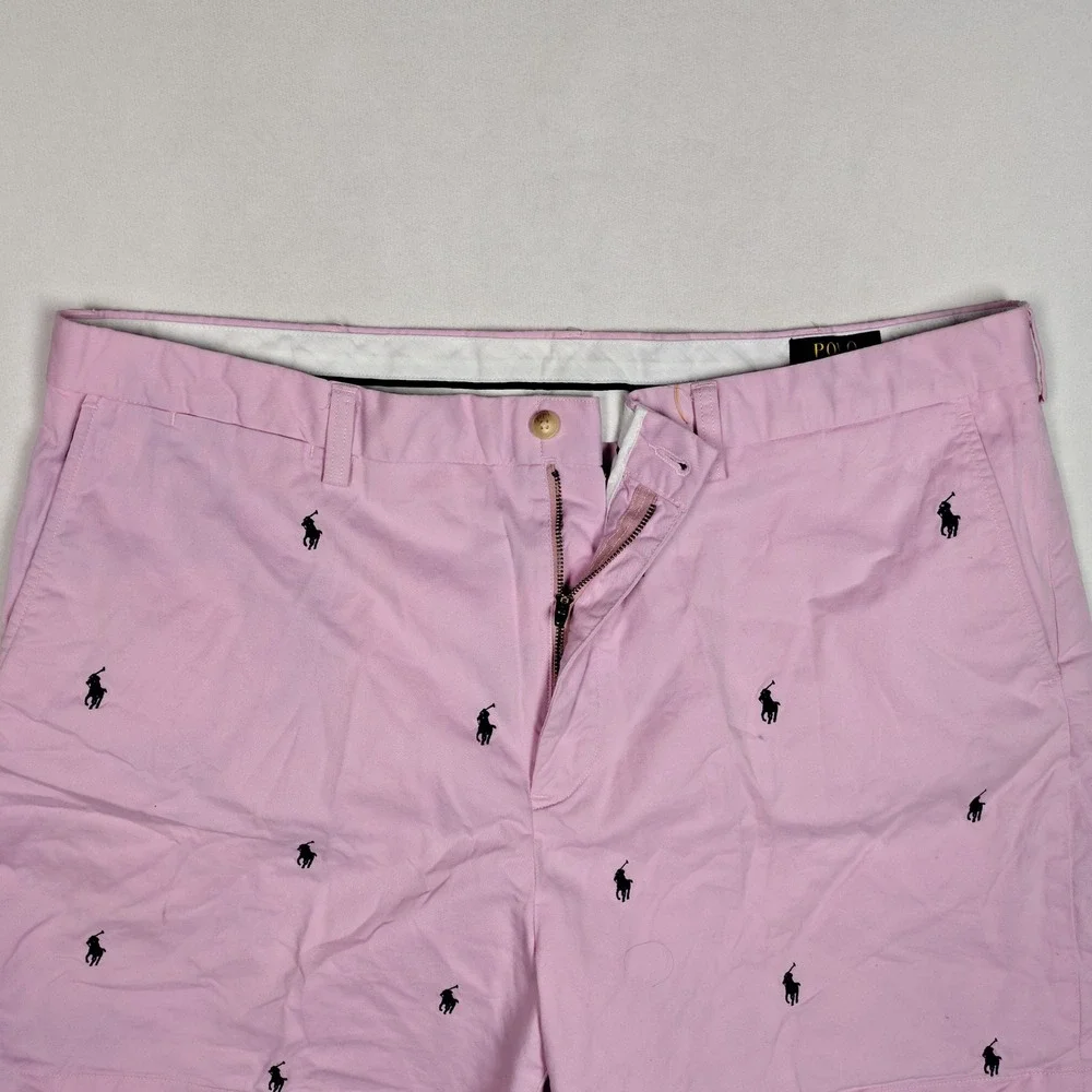 Polo Ralph Lauren Mens Pink All Over Pony Embroidered Stretch Classic Fit Shorts
